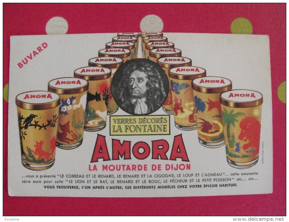 Buvard Moutarde Amora. Verres Décorés Fables De La Fontaine. Dijon. Vers 1950. - Senape