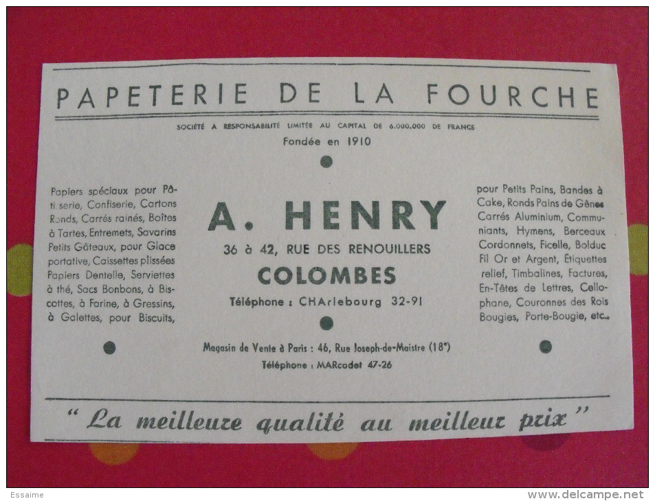Buvard Papeterie De La Foruche. A. Hery. Colombes. Vers 1950. - Papeterie