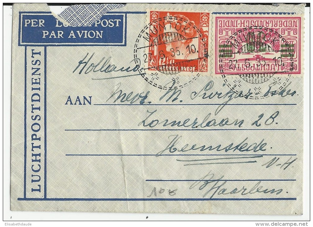 INDES NEDERLANDAISES - 1935 - ENVELOPPE PAR AVION De MUNTOK Pour HAARLEM - Nederlands-Indië