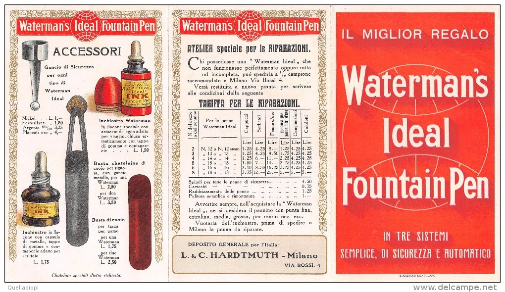 04796 "WATERMAN'S IDEAL FOUNTAIN PEN-L. & C. HARDTMUTH- MILANO-PENNE STILOGRAFICHE-FONDATA 1889" PUBBL. - Pubblicitari