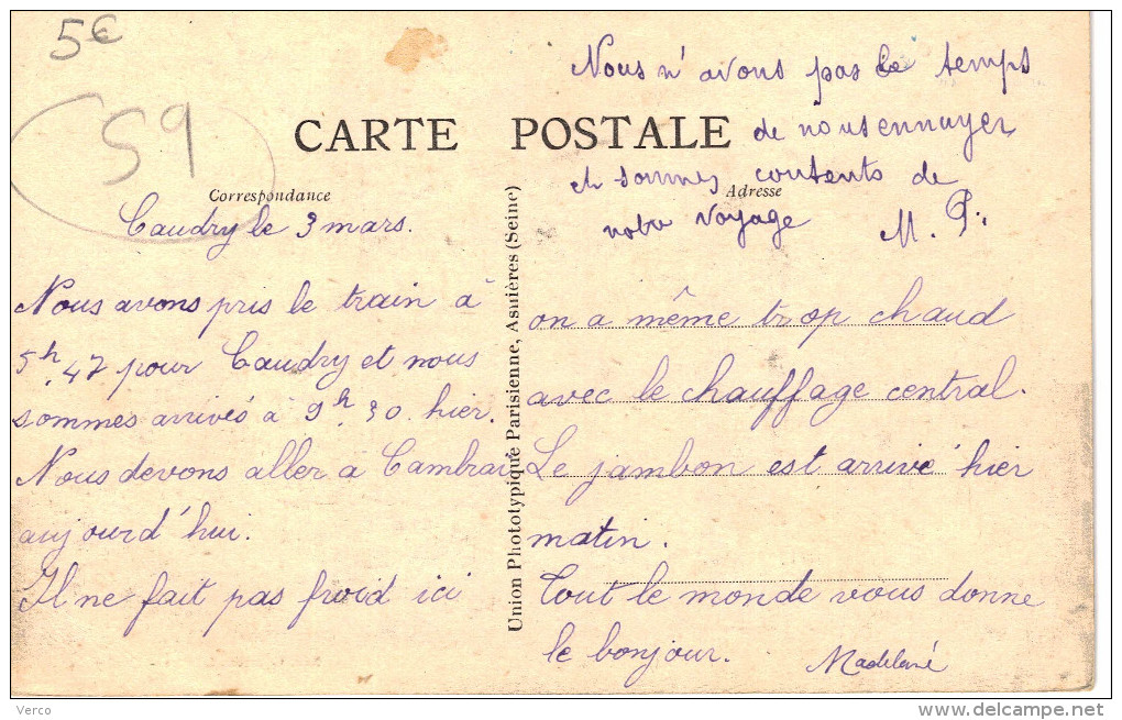 Carte Postale Ancienne De CAUDRY - Caudry