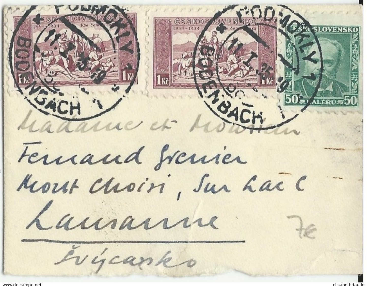 TCHECOSLOVAQUIE (SUDETES) - 1935 - ENVELOPPE PETIT FORMAT CARTE De VISITE De BODENBACH Pour LAUSANNE (SUISSE) - Storia Postale