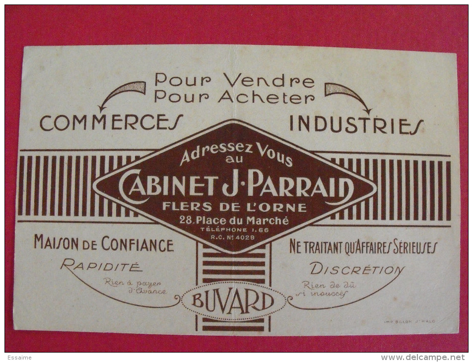Buvard Cabinet Parnaud Flers De L'orne. Vendre Ou Acheter Fonds De Commerces Industries. Vers 1930 - Autres & Non Classés