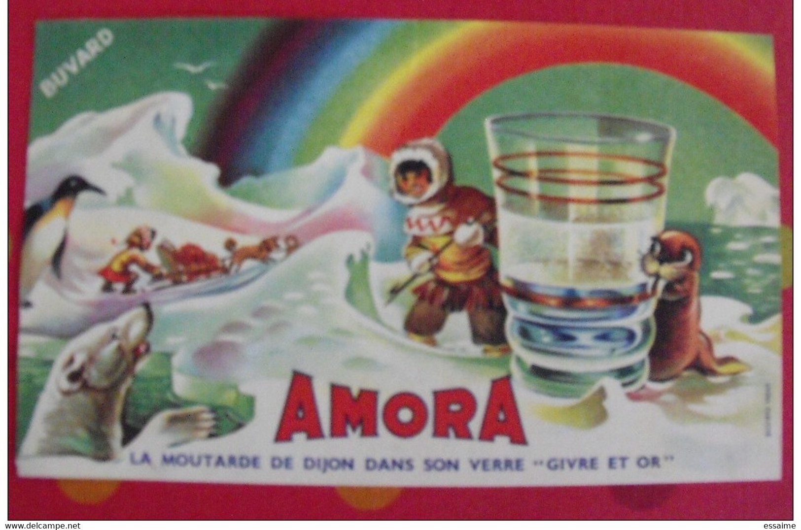 Buvard Moutarde Amora. Verre Esquimau Morse Ours Blanc Chien De Traineau. Vers 1950 - Moutardes