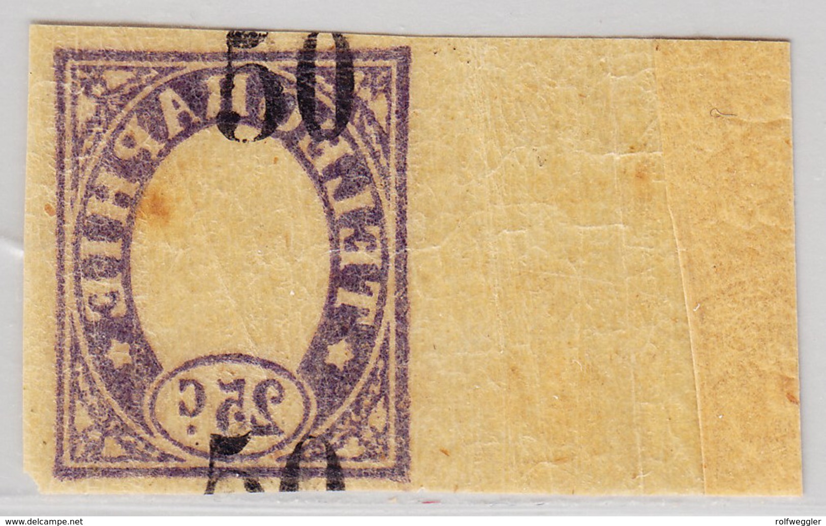 Schweiz Telegraphenmarke 1868 Probedruck 25c Violet Auf Hauchdünnen Papier Rückseitiger Nummern-Aufdruck - Télégraphe