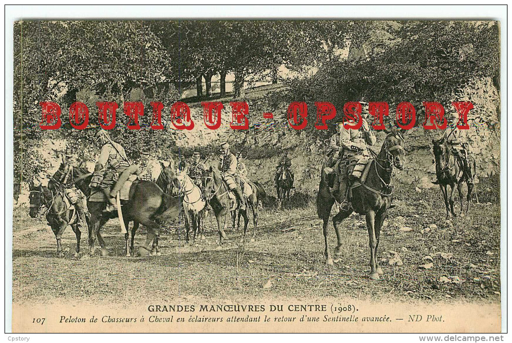 RARE < GRANDES MANOEUVRES DU CENTRE (1908) - PELOTON De CHASSEURS à CHEVAL En ECLAIREURS - MILITAIRE - Manovre