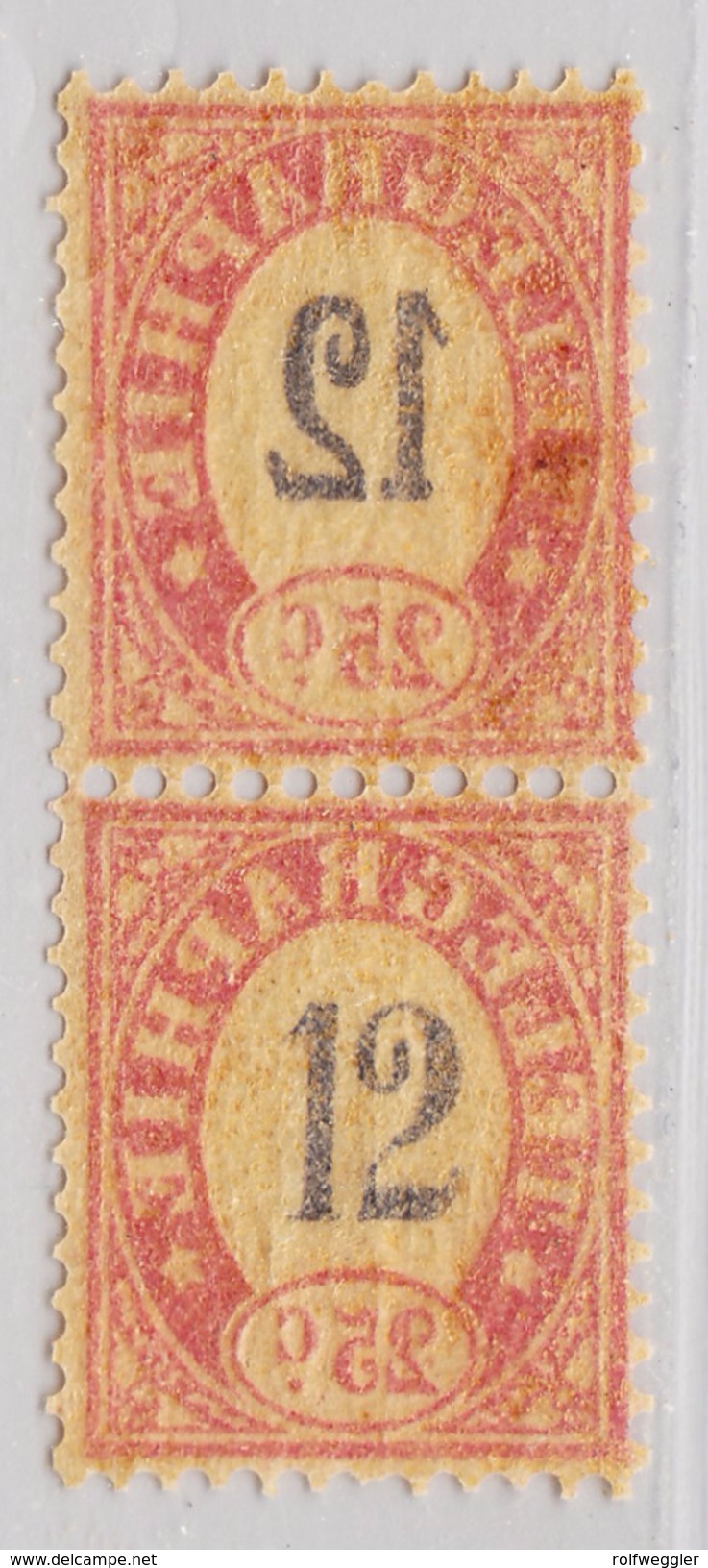 Schweiz Telegraphen-Marke 1868 Probedruck 25c Senkrechtes Paar Auf Seidenpapier - Télégraphe