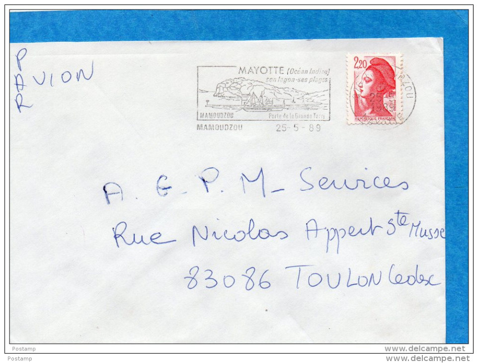 MARCOPHILIE-lettre MAYOTE-Cad 1989  Mamoudzou+flamme Sur 2,20frs Liberté - Other & Unclassified