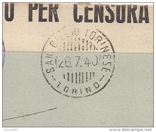 B.P. IMPERIALE Cent.25+25 IMPERIALE,1940,CENSURA,POSTE BOLOGNA TARGHETTA,SAN GILLIO TORINESE,TORINO - Storia Postale