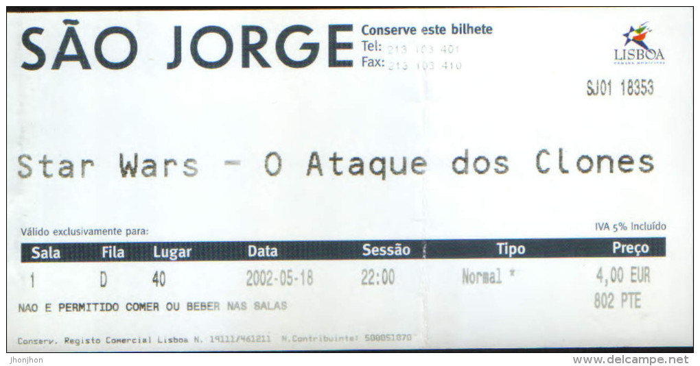 Portugal - Cinema - Ticket To The Premiere Of The Film - Star Wars - Attack Of The Clones, 2002 Lisboa - Cinéma & Theatre