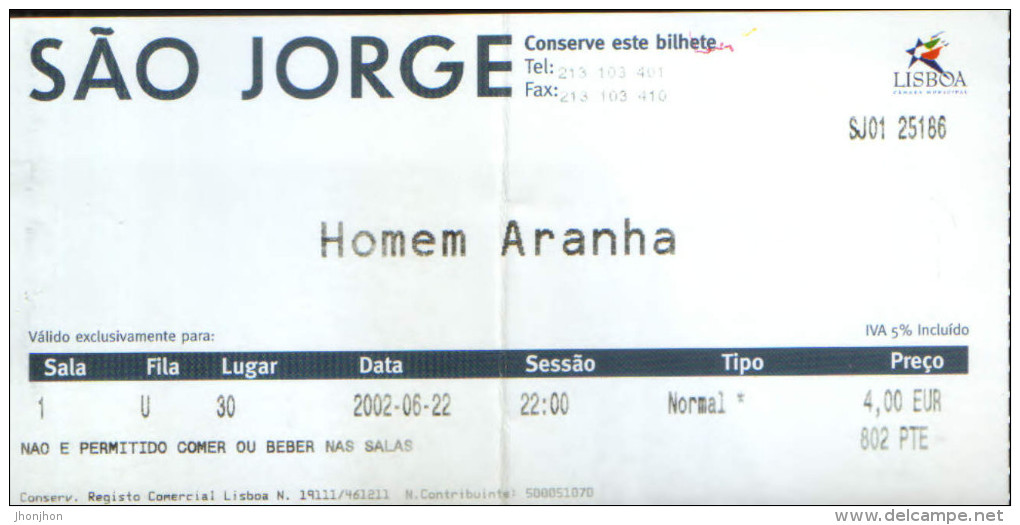 Portugal - Cinema - Ticket To The Premiere Of The Film - "Spider Man" , 2002 Lisboa - Cine & Teatro