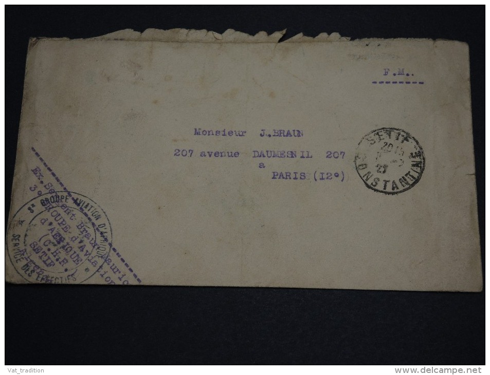 FRANCE - Enveloppe Du 3ème Groupe D'Aviation D'Afrique à Sétif Pour Paris En 1927 - A Voir - L 1494 - Cachets Militaires A Partir De 1900 (hors Guerres)