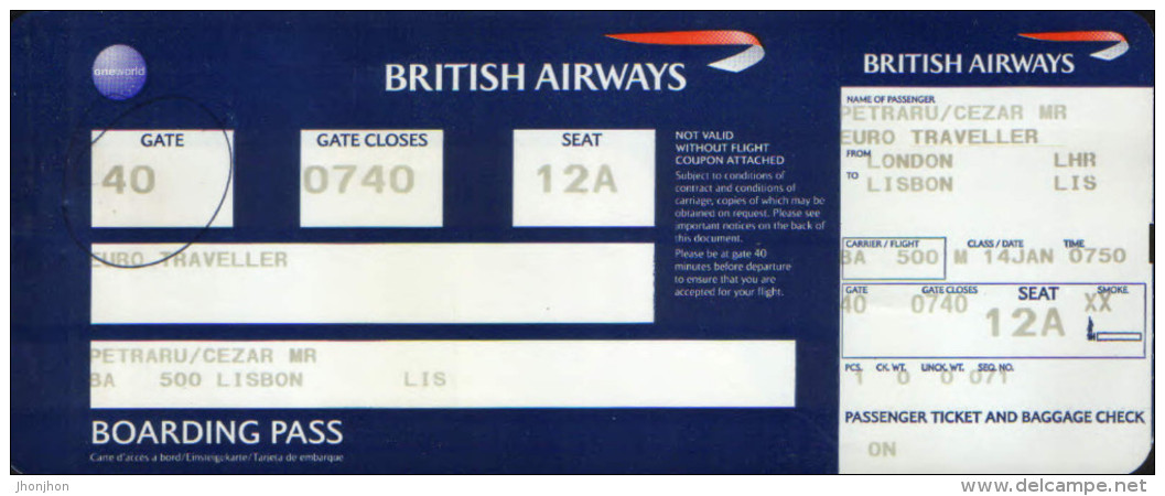 Air Ticket London-Lisbon Route - British Airways - Europe