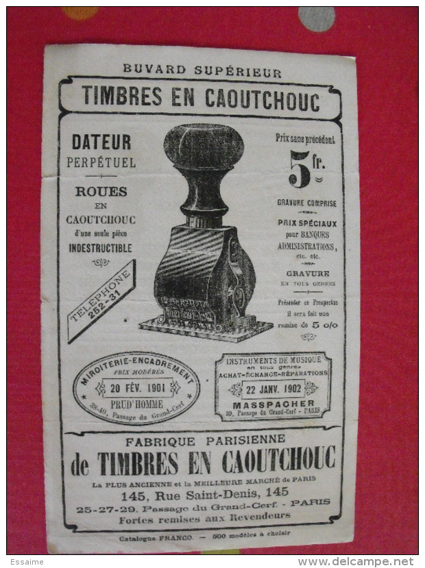 Buvard Fabrique Parisienne De Timbres En Caoutchouc. 1902. Tampon Dateur. Recto-verso - Papeterie