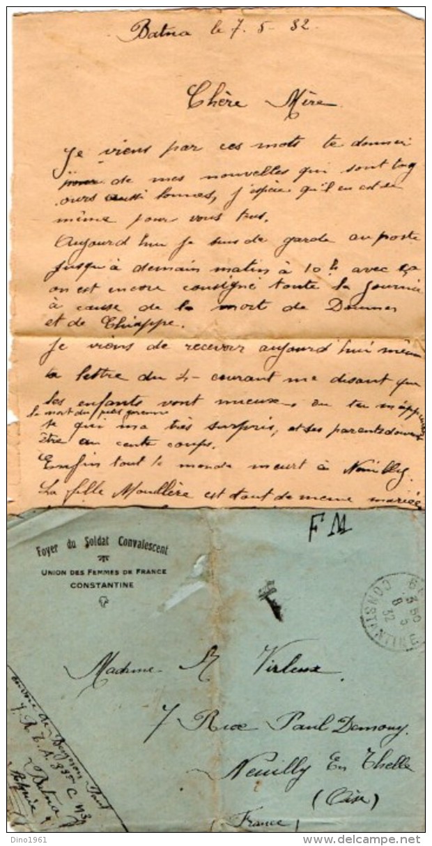 VP5373 - MILITARIA -  Lettre En Franchise Militaire - Soldat P. BERGERON Au 7ème Rgt Tirailleurs Algériens à BATNA - Documenti
