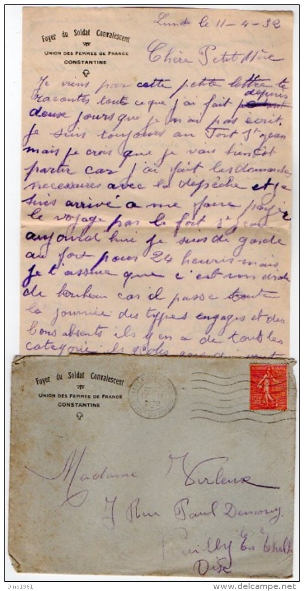 VP5378 - MILITARIA - Lettre Foyer Du Soldat - Soldat P. BERGERON Au 7ème Rgt Tirailleurs Algériens à MARSEILLE - Documenti