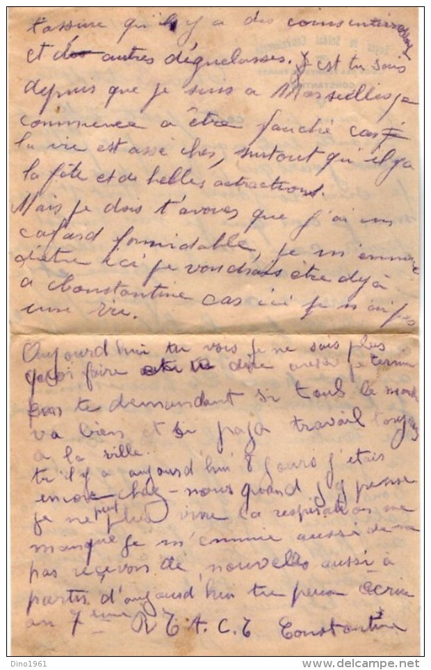 VP5378 - MILITARIA - Lettre Foyer Du Soldat - Soldat P. BERGERON Au 7ème Rgt Tirailleurs Algériens à MARSEILLE - Documents