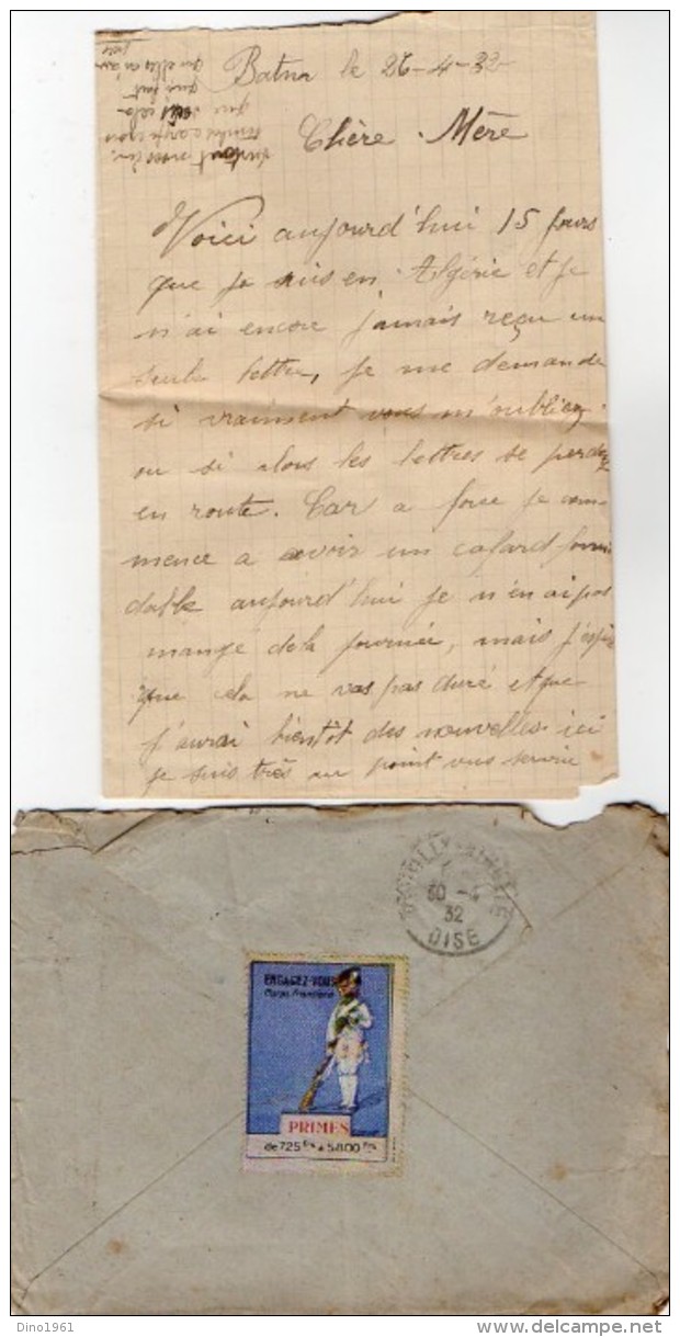 VP5379 - MILITARIA - Lettre En Franchise Militaire - Soldat P. BERGERON Au 7ème Rgt Tirailleurs Algériens à BATNA - Documents