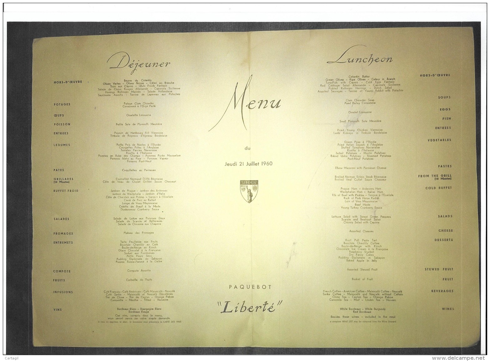 AC - Carte Menu " Auprès De Ma Blonde "  De Paquebot De Croisière   ( Détail Et Défauts 2 Scans) - Menú