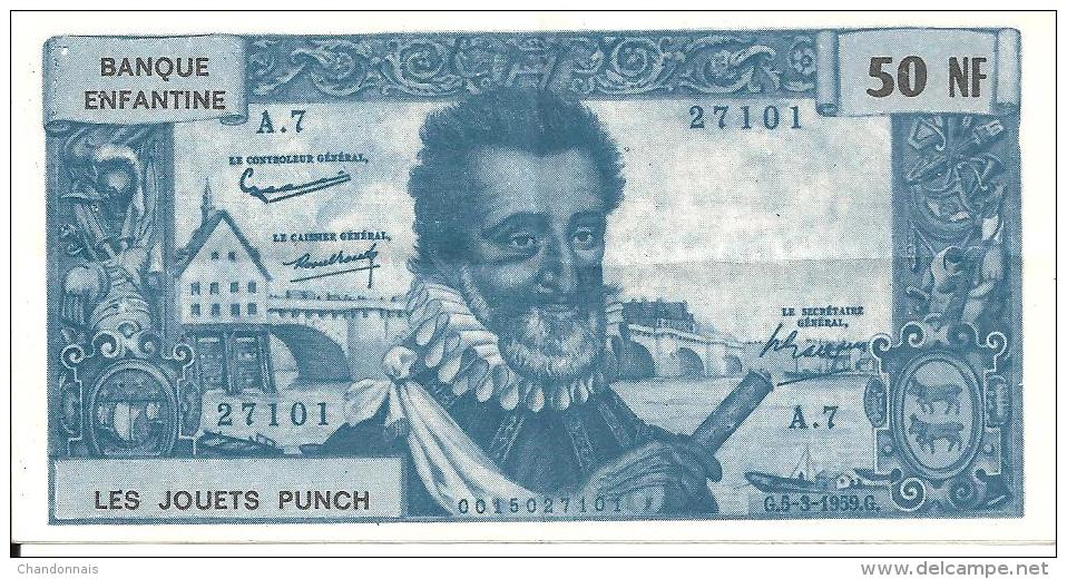 (L113) Lot De 3 Billets Banque Enfantine Jouets Punch (5, 10 Et 50 NF) Jeu Victor Hugo Richelieu Henri IV - Fictifs & Spécimens