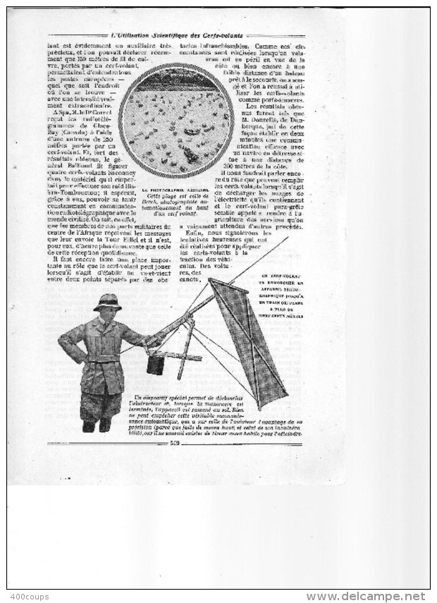 De 1914 - L'UTILISATION SCIENTIQUE DES CERFS-VOLANTS - 5 pages -