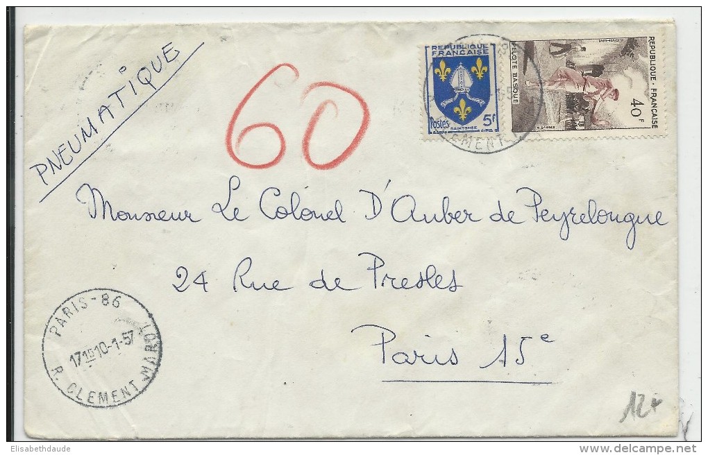 1957 - ENVELOPPE PNEUMATIQUE De PARIS - - 1961-....