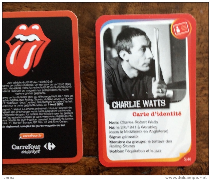 Rolling Stones : 1 Vignette Carrefour Market (5x8,5 Cm) Charlie Watts - Objets Dérivés