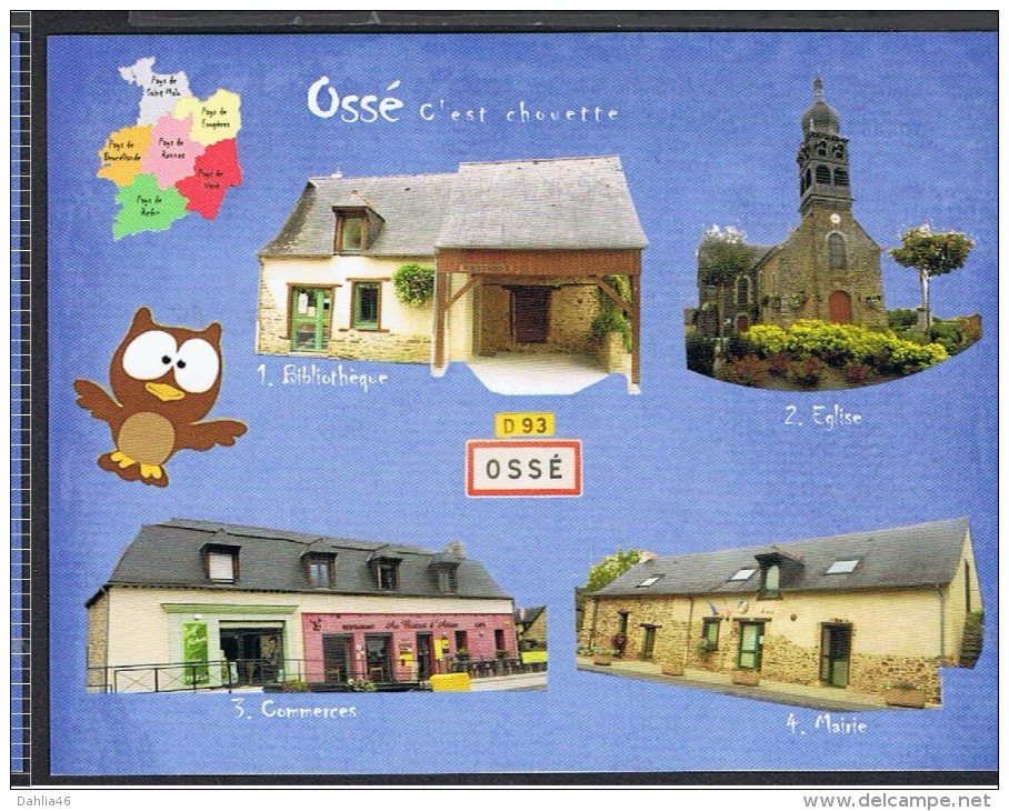 Cp Géo 35 - Multivues De OSSE, église, Mairie, Bibliothèque, Commerces, Chouette - Cartes Géographiques