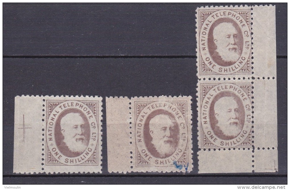 (I.B) National Telephone Company : One Shilling Brown  Lot De 4 Timbres - Ongebruikt