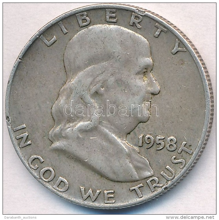 Amerikai Egyesült Államok 1958D 1/2$ Ag 'Franklin' T:2- Ph. 
USA 1958D 1/2 Dollar Ag 'Franklin' C:VF... - Zonder Classificatie