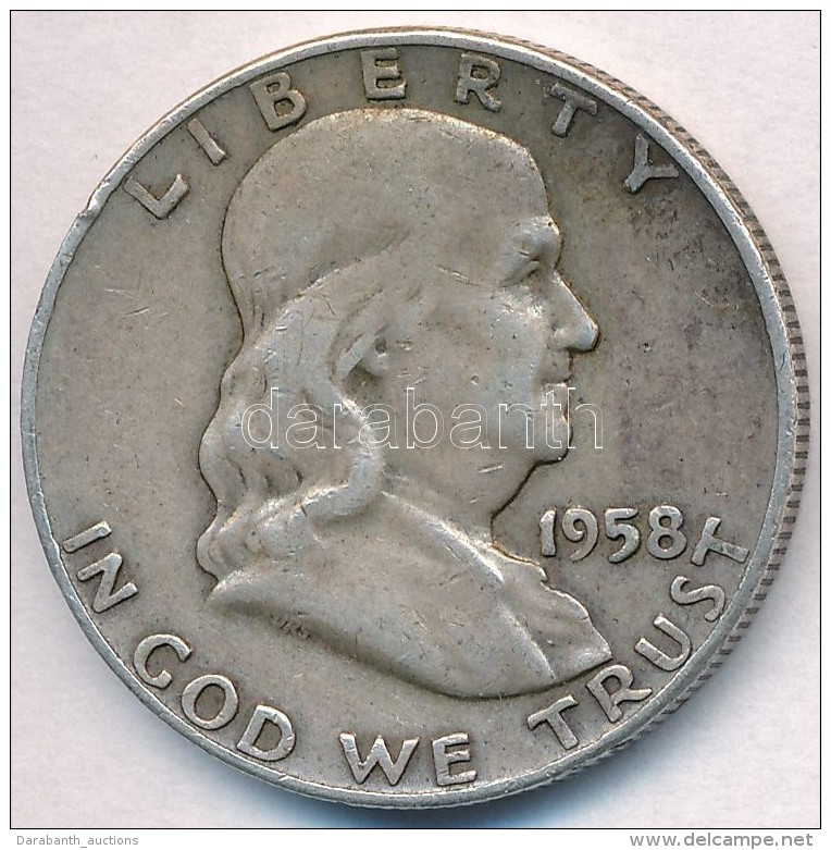 Amerikai Egyesült Államok 1958D 1/2$ Ag 'Franklin' T:2- Ph. 
USA 1958D 1/2 Dollar Ag 'Franklin' C:VF... - Zonder Classificatie
