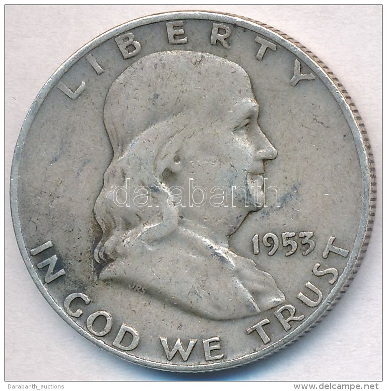 Amerikai Egyesült Államok 1953D 1/2$ Ag 'Franklin' T:2- 
USA 1953D 1/2 Dollar Ag 'Franklin' C:VF - Zonder Classificatie
