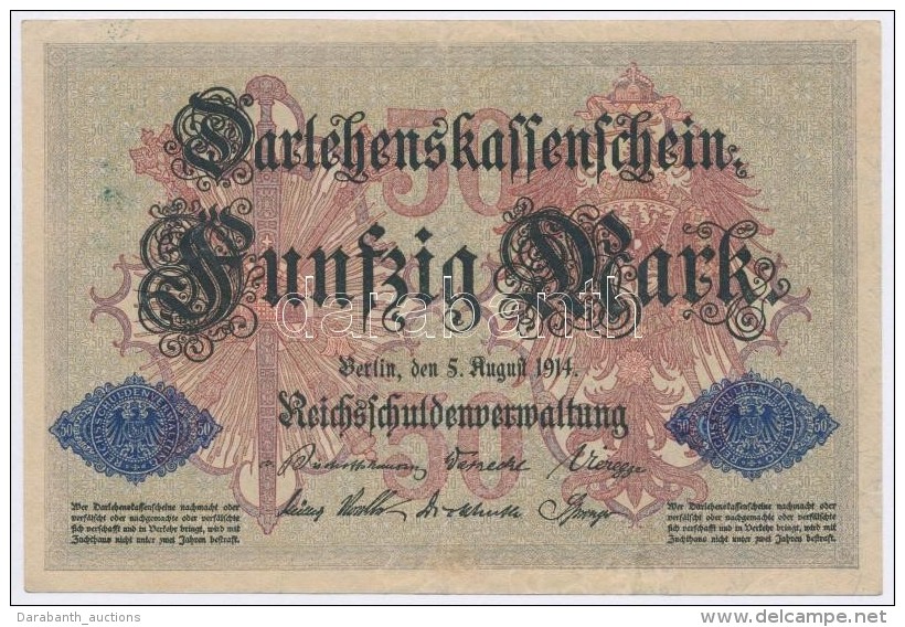 Német Birodalom 1914. 50M T:II-,III Szép Papír
German Empire 1914. 50 Mark C:VF,F Nice Paper - Non Classificati