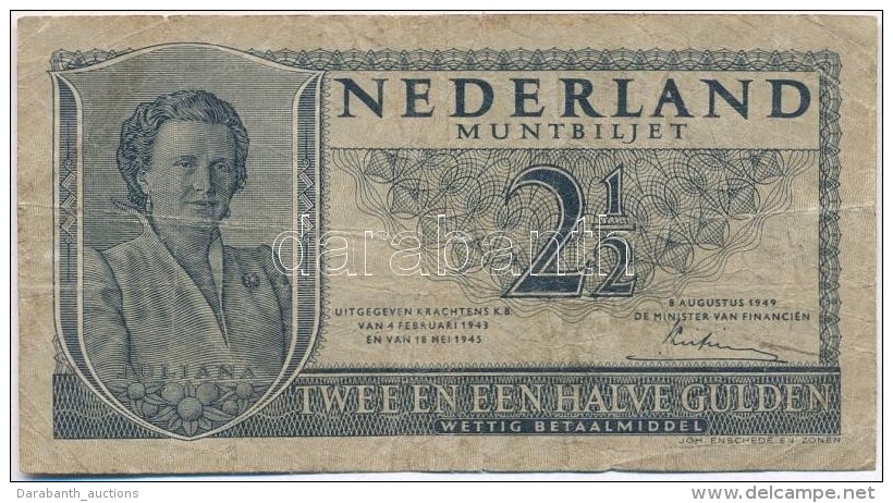Hollandia 1949. 2 1/2G T:III-
Netherlands 1949. 2 1/2 Gulden C:VG - Zonder Classificatie