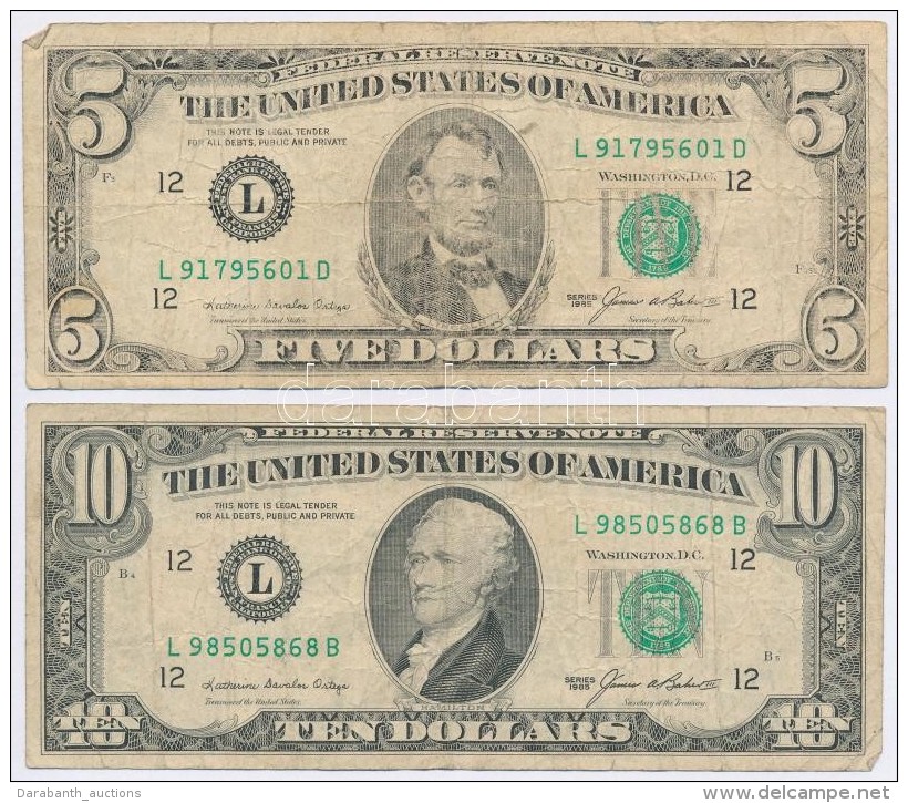 Amerikai Egyesült Államok 1985. 5$ 'Abraham Lincoln' + 10$ 'Hamilton' Zöld Pecséttel... - Zonder Classificatie