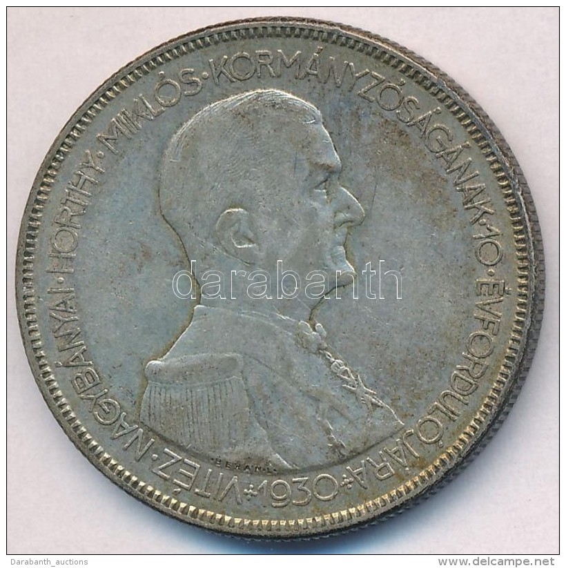 1930. 5P Ag 'Horthy Jobbra' T:2-,3 Patina - Zonder Classificatie