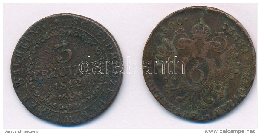 1800B 6kr Cu 'I. Ferenc' + 1812S 3kr Cu T:2-,3 Patina, Ph., Karc - Non Classificati