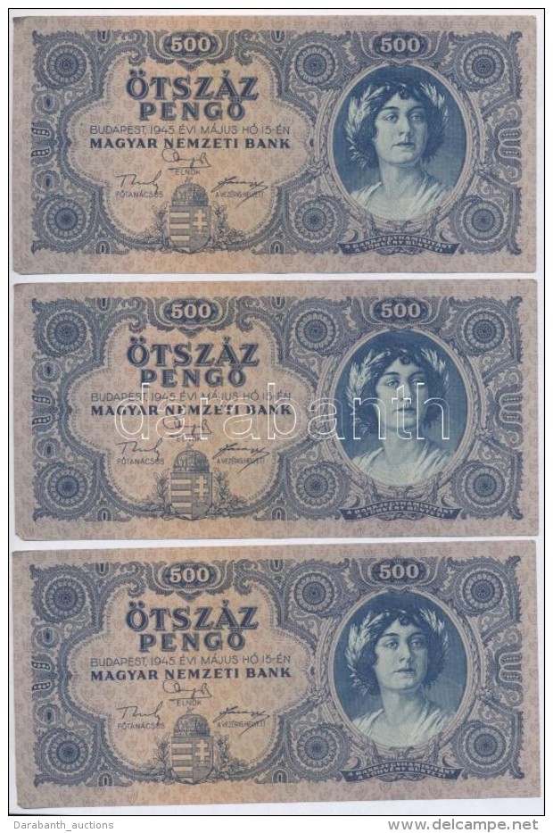 1945. 500P Magyar 'N' BetÅ± Orosz 'P' Helyett (3x) SorszámkövetÅ‘k T:II,II- - Non Classificati