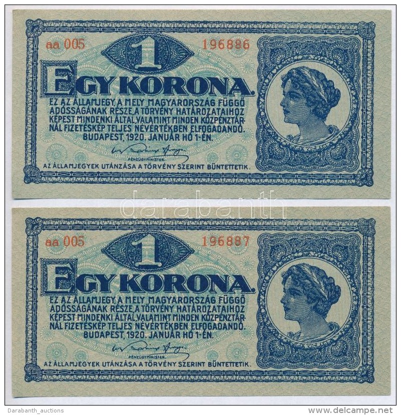 1920. 1K (2x) SorszámkövetÅ‘k T:II - Non Classificati