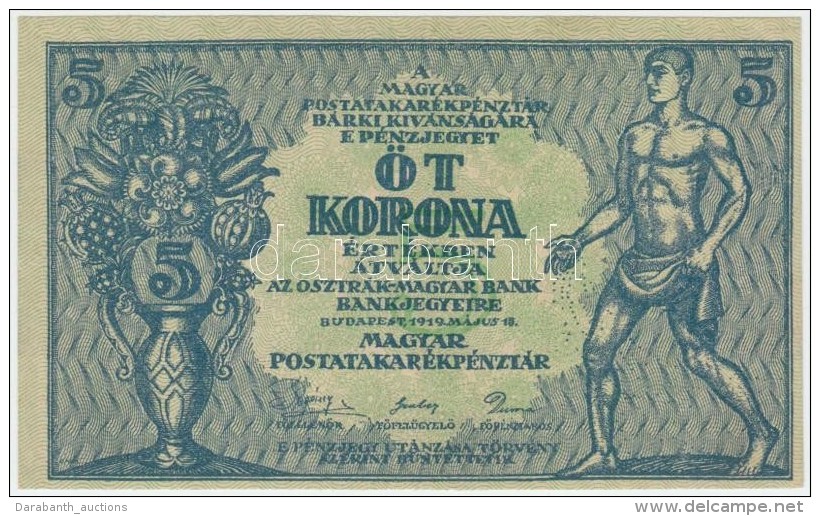 1919. 5K 'Osztrák-Magyar Bank...' Nyomdai Papírránccal T:I - Non Classificati