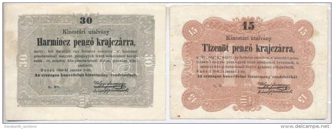 1849. 15kr + 30kr 'Kossuth Bankó' T:III - Zonder Classificatie