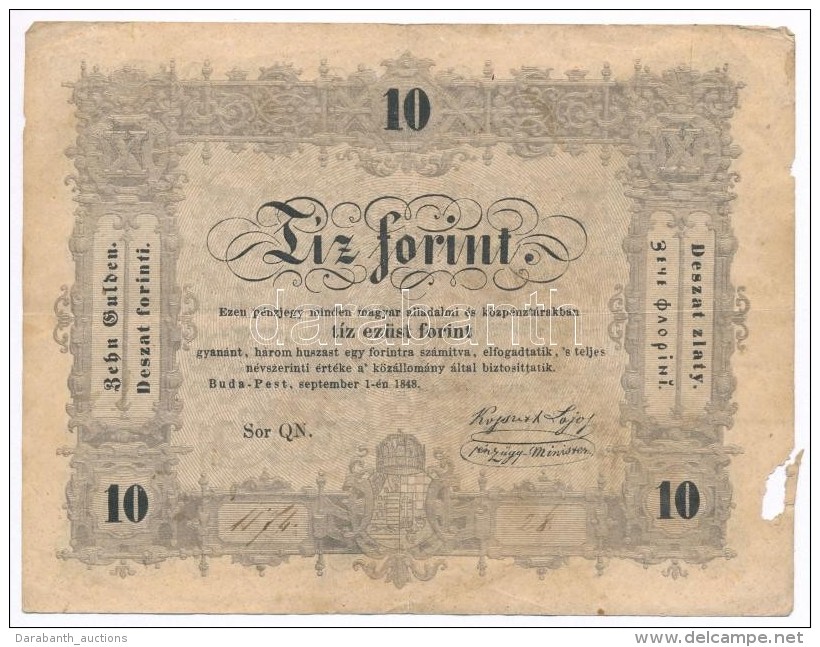 1848. 10Ft 'Kossuth Bankó' T:III- Anyaghiány
Adamo G111 - Non Classificati