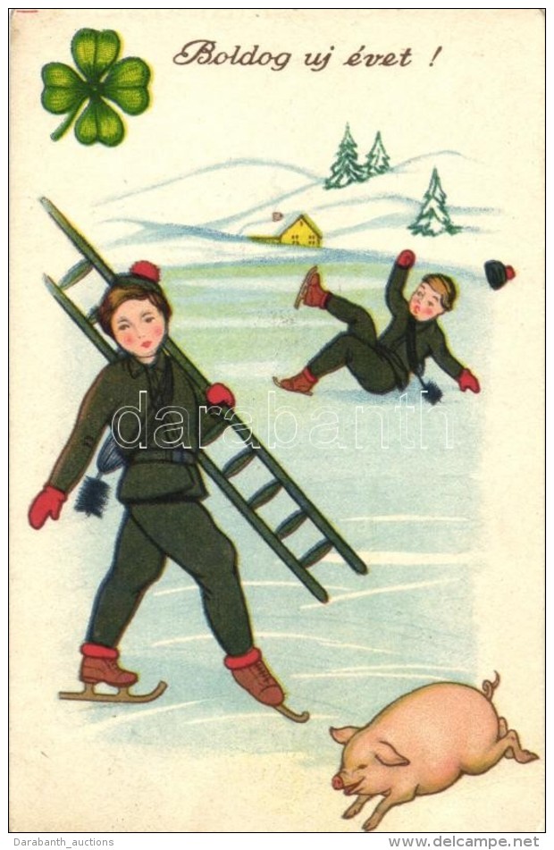 T3 'Boldog újévet!' / New Year, Ice Skating Chimney Sweepers, Pig (EB) - Unclassified