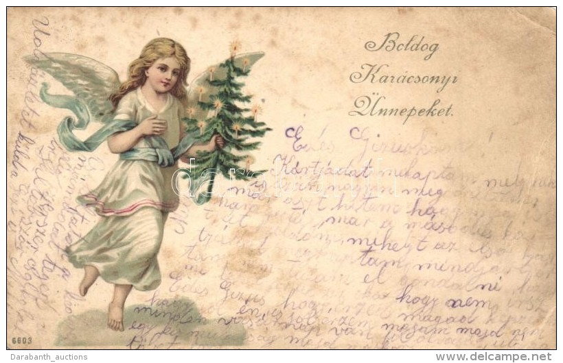 T3 'Boldog Karácsonyi Ünnepeket' / Christmas Greeting Card, Angel, Litho (fl) - Zonder Classificatie