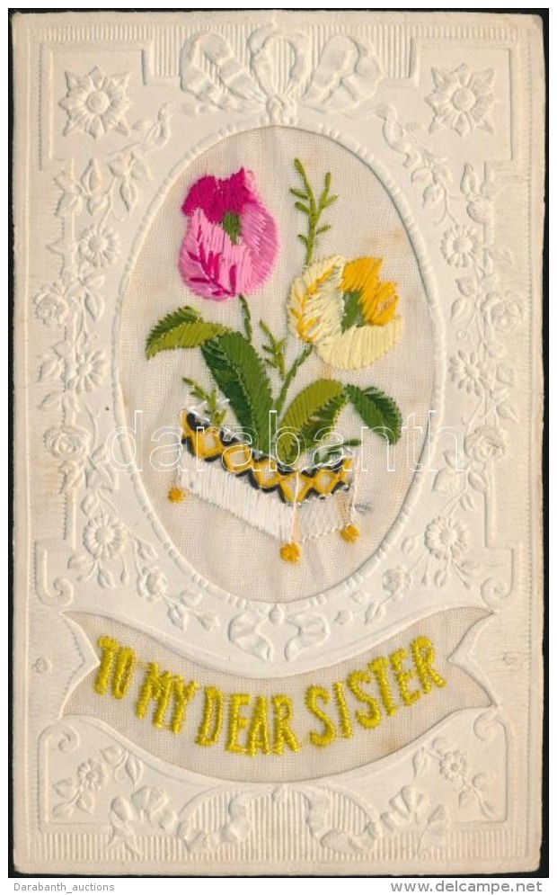 * T2/T3 'To My Dear Sister' Floral Silk Greeting Card - Unclassified