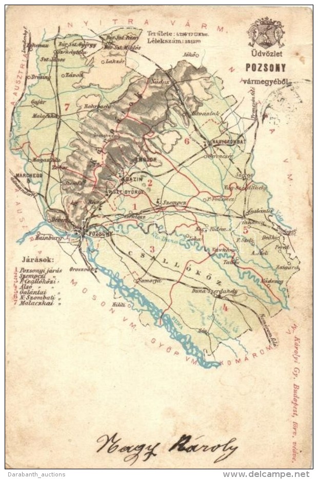 * T4 Pozsony Vármegye Térképe, Károlyi Gy. Kiadása / Map Of Pozsony County (b) - Non Classificati