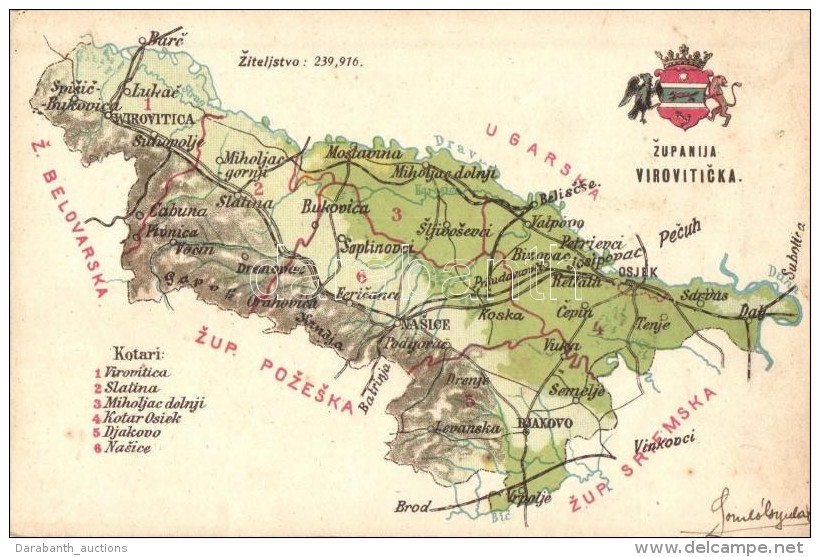 * T4 VerÅ‘ce Vármegye Térképe, Károlyi Gy. Kiadása / Zupanija Viroviticka / Map... - Zonder Classificatie