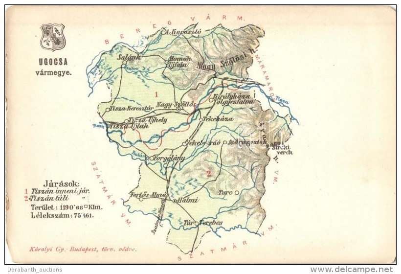 ** T4 Ugocsa Vármegye Térképe, Károlyi Gy. Kiadása / Map Of Ugocsa County (EM) - Zonder Classificatie