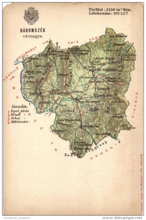 ** T4 Háromszék Vármegye Térképe; Károlyi Gy. Kiadása / Map Of... - Zonder Classificatie