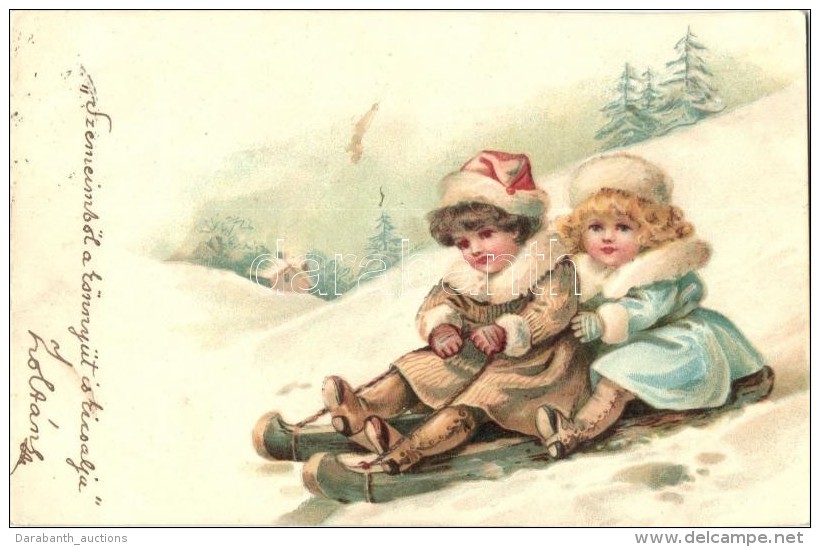 T2 1899 Sleighing Children, Litho - Non Classificati